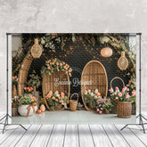 Aperturee - Wooden Arch Black Wall Floor Photo Studio Backdrop